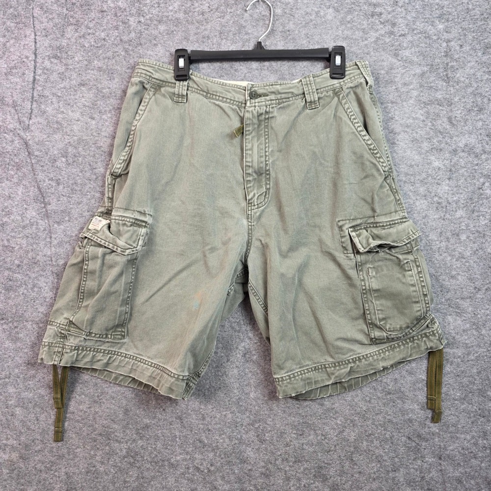 Mens Faded Olive Green Cotton Cargo Shorts Relaxed Fit Utility Pockets Size 34